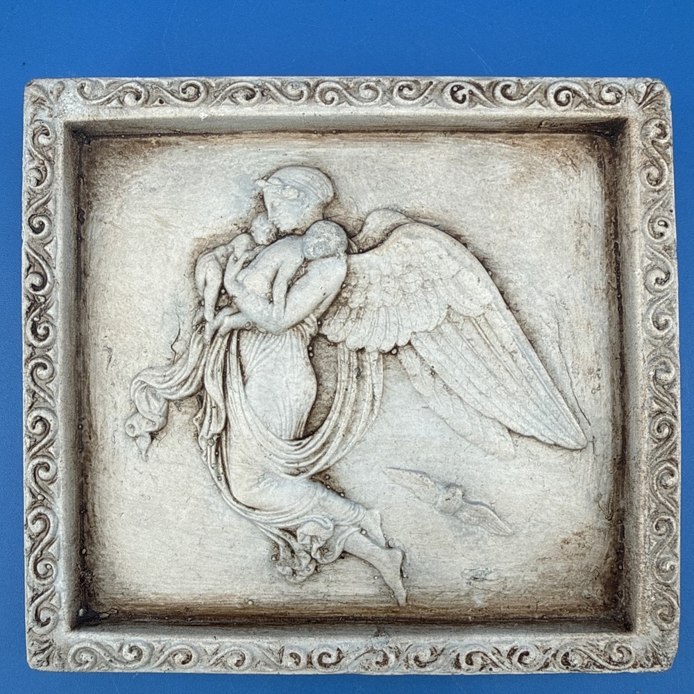 Vintage Religious Angel Wall  Tile Plaster Artwork Twin Babies Mold Handmade